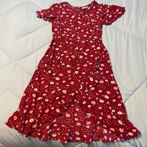 Girls Size 7 Floral burgundy dress
